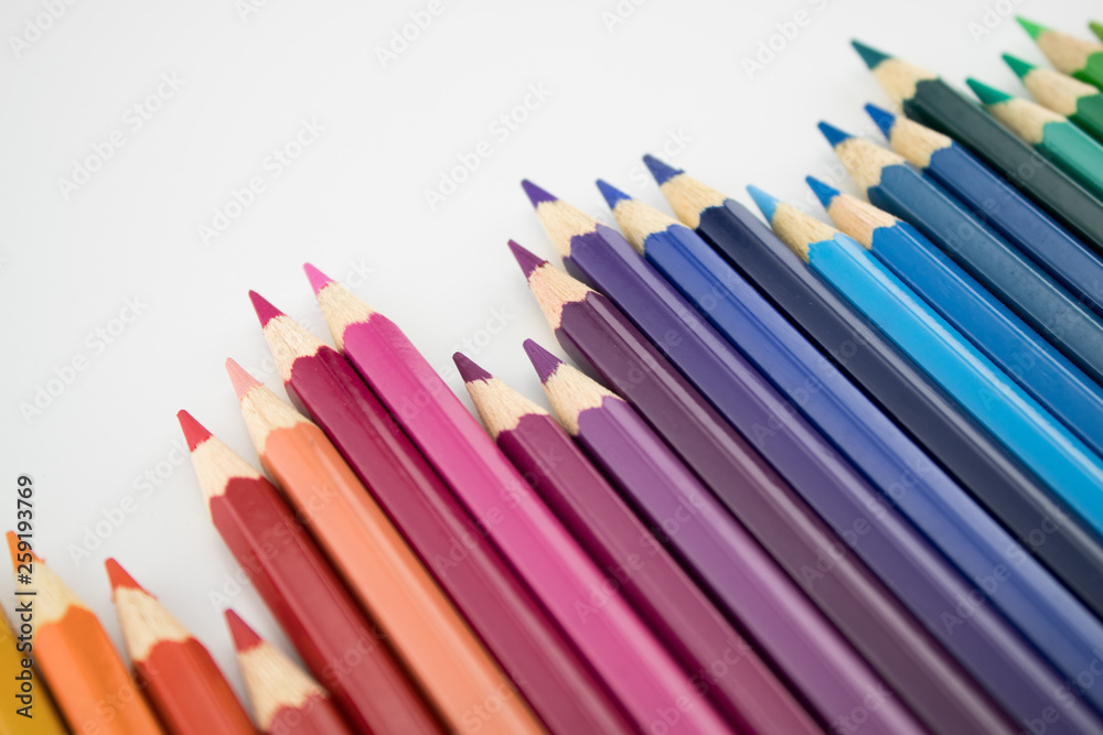 Fototapeta premium Color pencils on white background. Back to school.