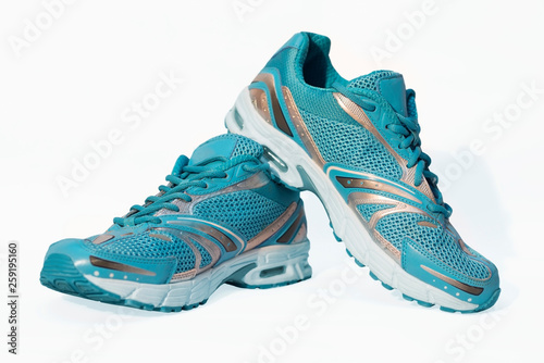 Blue sneakers for sports on a white background. Isolated