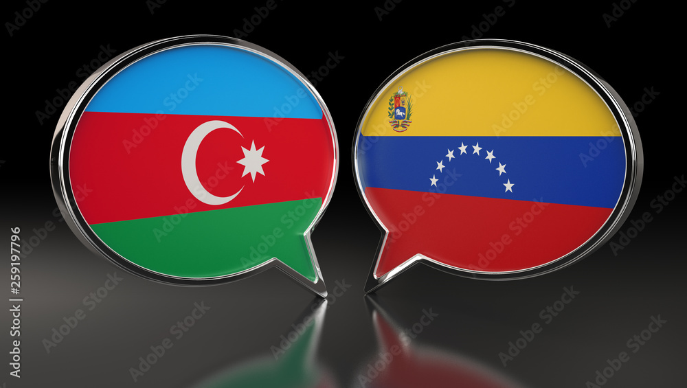 Azerbaijan and Venezuelan flags with Speech Bubbles. 3D Illustration