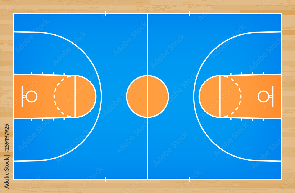 Obraz Basketball court floor with line on wood pattern texture background. Basketball field. Vector.