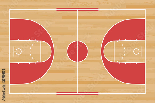 Basketball court floor with line on wood pattern texture background. Basketball field. Vector.