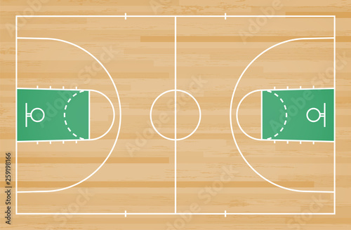 Basketball court floor with line on wood pattern texture background. Basketball field. Vector.