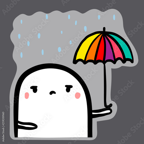 Bad weather hand drawn sticker emoji with cute marshmallow