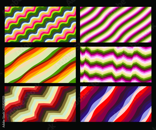 Set of Colorful background with curved lines. Pattern design for banner, poster, flyer, card, postcard, cover, brochure