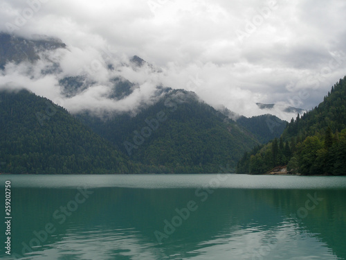 Alpine lake Ritsa on a cloudy day.Abkhazia photo