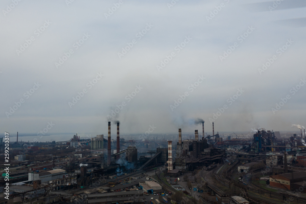 Polluting plant shot from above with a drone Polluting plant shot from above with a drone