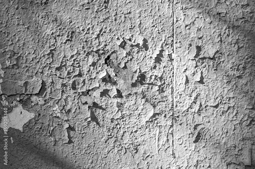 Weathered cracked paint background. Grunge black and white texture template for overlay artwork