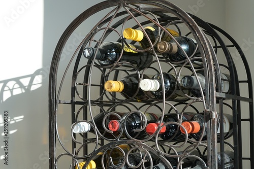 Wine bottles in rack