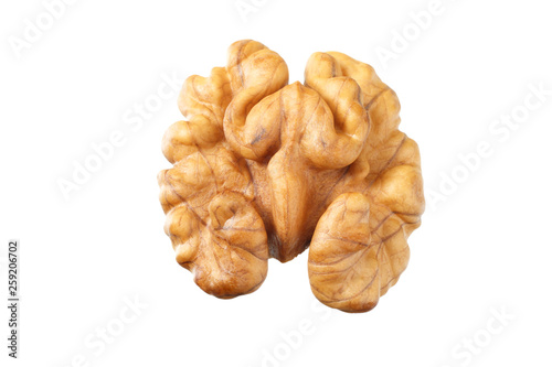 one walnut isolated on white background top view