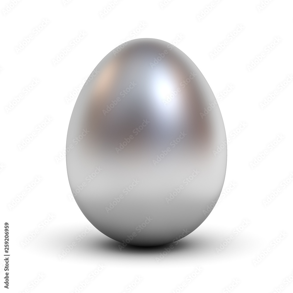 Metallic silver egg isolated on white background with reflection and shadow 3D rendering Metallic silver egg isolated on white background with reflection and shadow 3D rendering