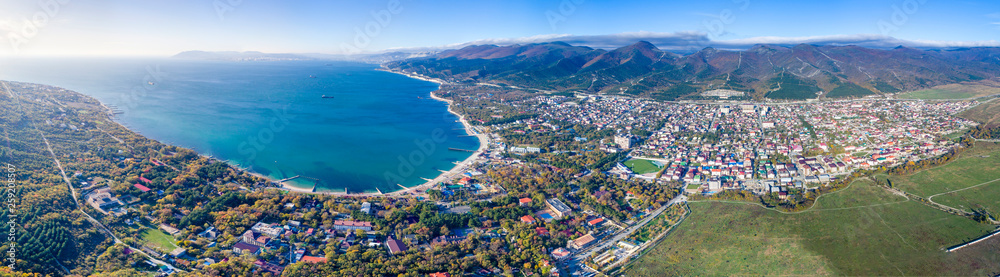 panorama of the village Kabardinka from a bird's eye view. In the ...