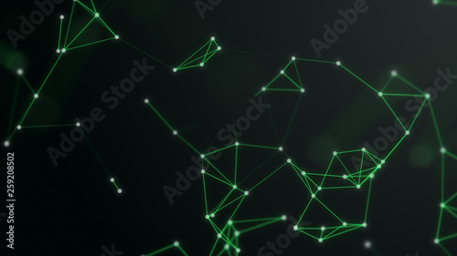 3d render plexus like background. Technology and connection theme. Bright dots are connected with sea green lines.