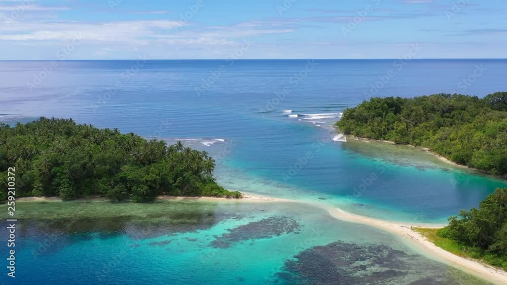 An island is surrounded by coral reefs off the coast of New Britain, Papua New Guinea. An island is surrounded by coral reefs off the coast of New Britain, Papua New Guinea.