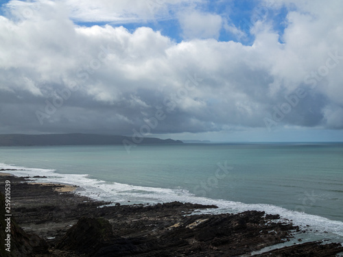 Dramatic storm clouds approaching the Cornish coast near Bude
