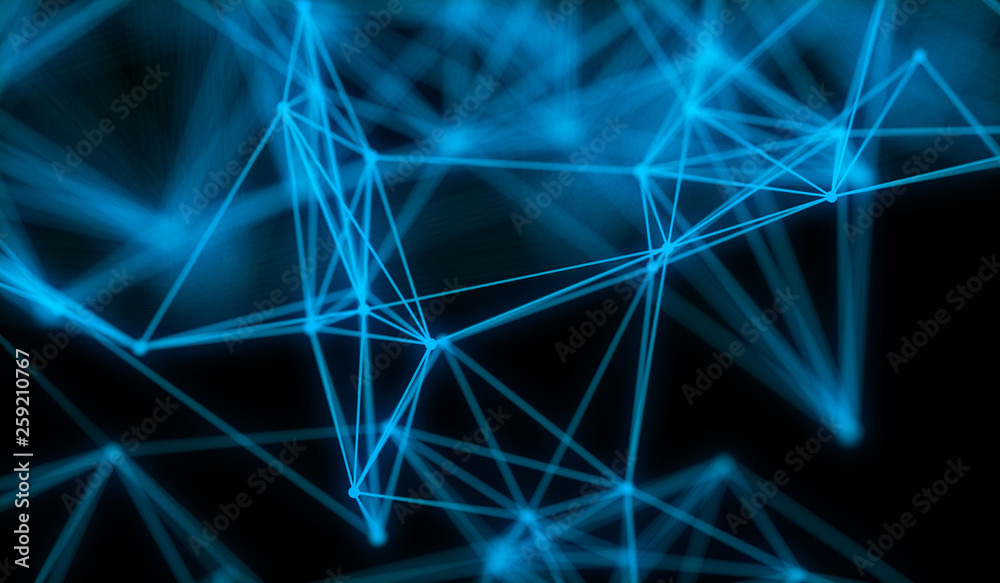 Abstract polygonal neural space background with connection structure. 3d rendering, illustration
