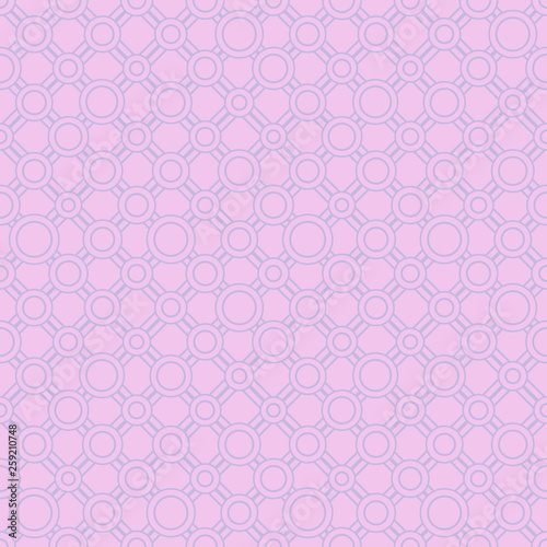 Simple classic geometric ornament with pale lines and circles. Vector seamless pattern for textile, prints, wallpaper, wrapping paper, web decor etc.