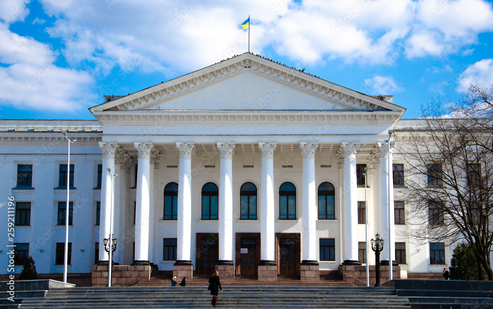 April 2019. Ukraine, Kramatorsk. Government House in Donetsk Region in the afternoon