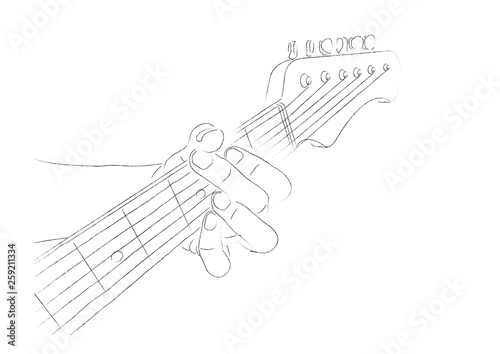 hand drawn of had playing guitar