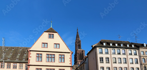 Cathedral and old buildings in historic center of Strasbourg - France