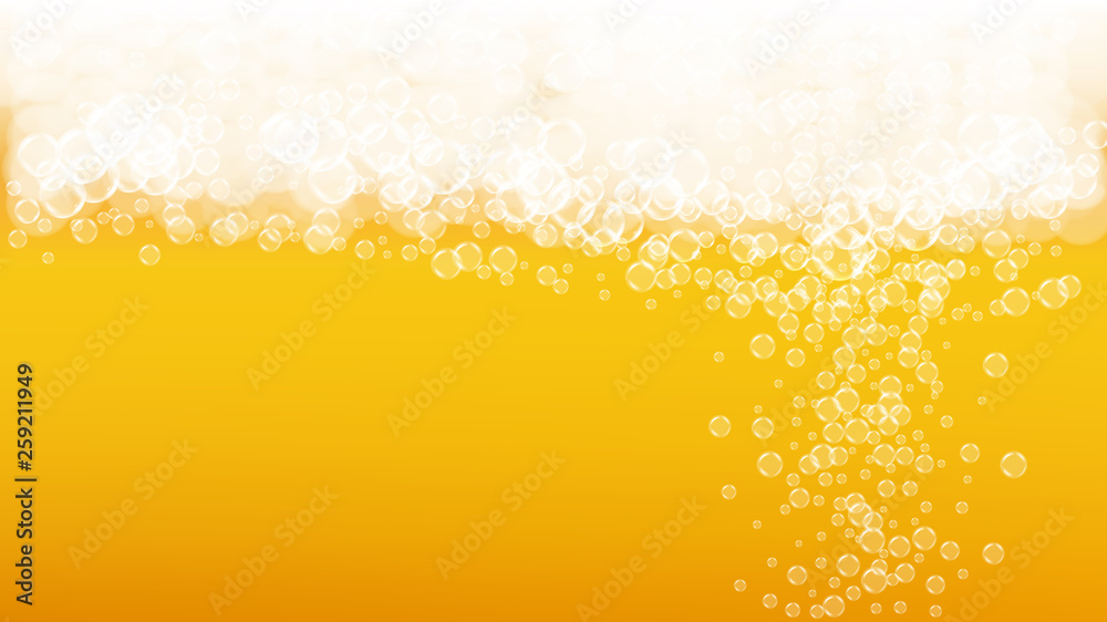 Lager beer. Background with craft splash. Oktoberfest foam. Cold pint of ale with realistic white bubbles. Cool liquid drink for restaurant banner concept. Golden bottle with lager beer. Lager beer. Background with craft splash. Oktoberfest foam. Cold pint of ale with realistic white bubbles. Cool liquid drink for restaurant banner concept. Golden bottle with lager beer.