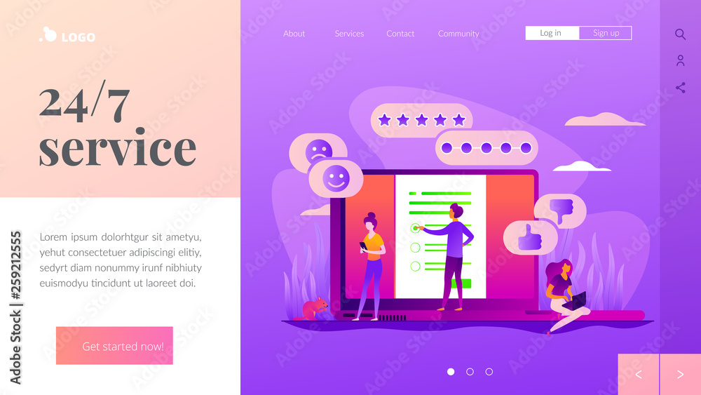 Online survey, internet questionnaire form, marketing research tool and target audience survey. Website homepage interface UI template. Landing web page with infographic concept hero header image.