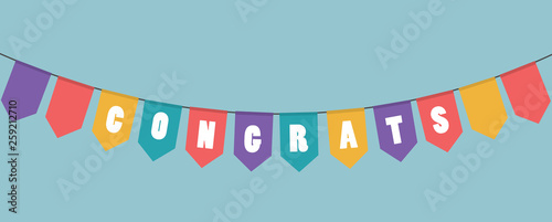 Vector illustration. Garlands with word congrats.