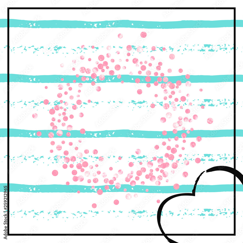 Wedding glitter confetti with dots on turquoise stripes. Shiny random falling sequins with shimmer. Design with pink wedding glitter for party invitation, bridal shower and save the date invite. Wedding glitter confetti with dots on turquoise stripes. Shiny random falling sequins with shimmer. Design with pink wedding glitter for party invitation, bridal shower and save the date invite.