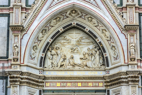 Architectural fragments of Florence Basilica of Holy Cross (Basilica di Santa Croce, 1385) - Franciscan church on Piazza di Santa Croce - largest Franciscan church in world. Florence, Tuscany, Italy. © dbrnjhrj