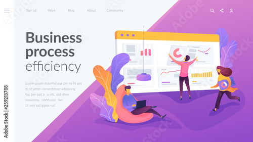 Business workflow  business process efficiency  working activity pattern concept. Website interface UI template. Landing web page with infographic concept creative hero header image.