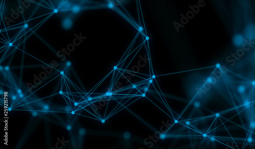 Abstract polygonal neural space background with connection structure. 3d rendering, illustration