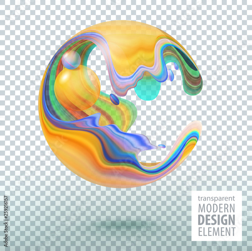 Computer graphic sphere decorated with 3d petals and design elements inside. Transparent vector illustration of logo for your design. Eps10 © Vitalik
