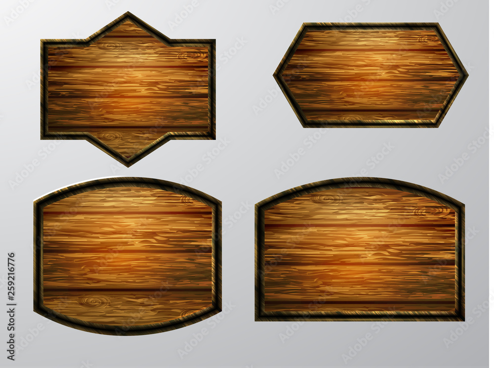 Naklejka premium Vector realistic illustration of wooden signboard
