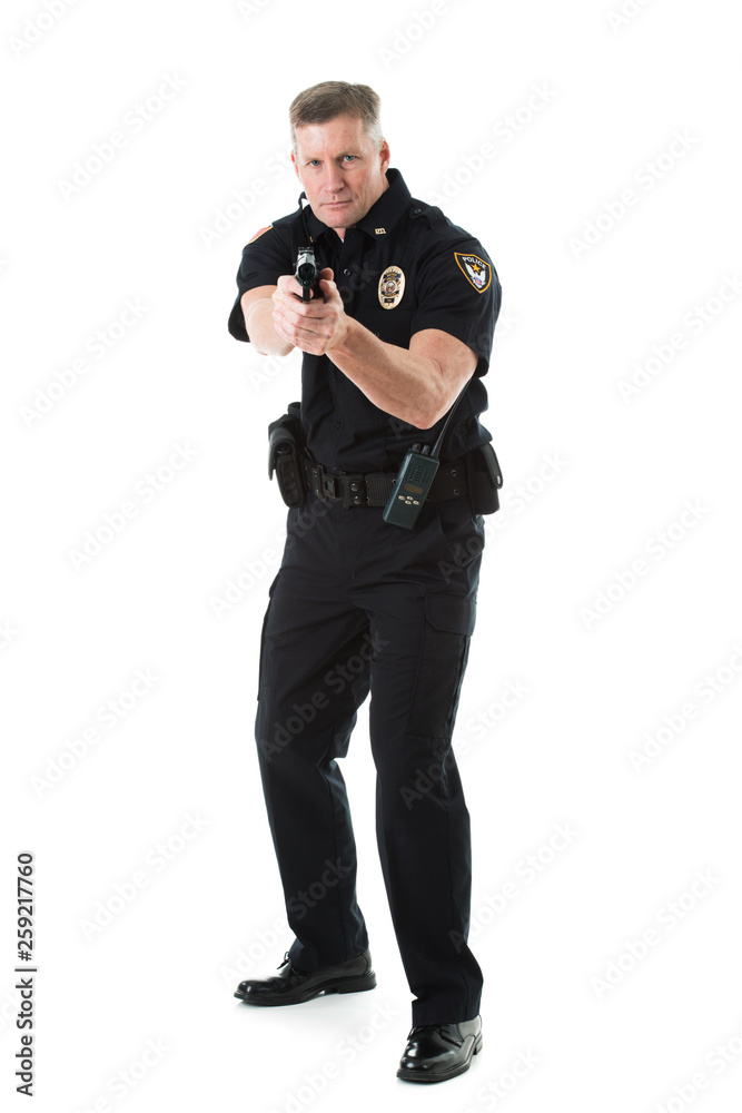 Police: Officer Aims Gun At Camera Stock Photo | Adobe Stock
