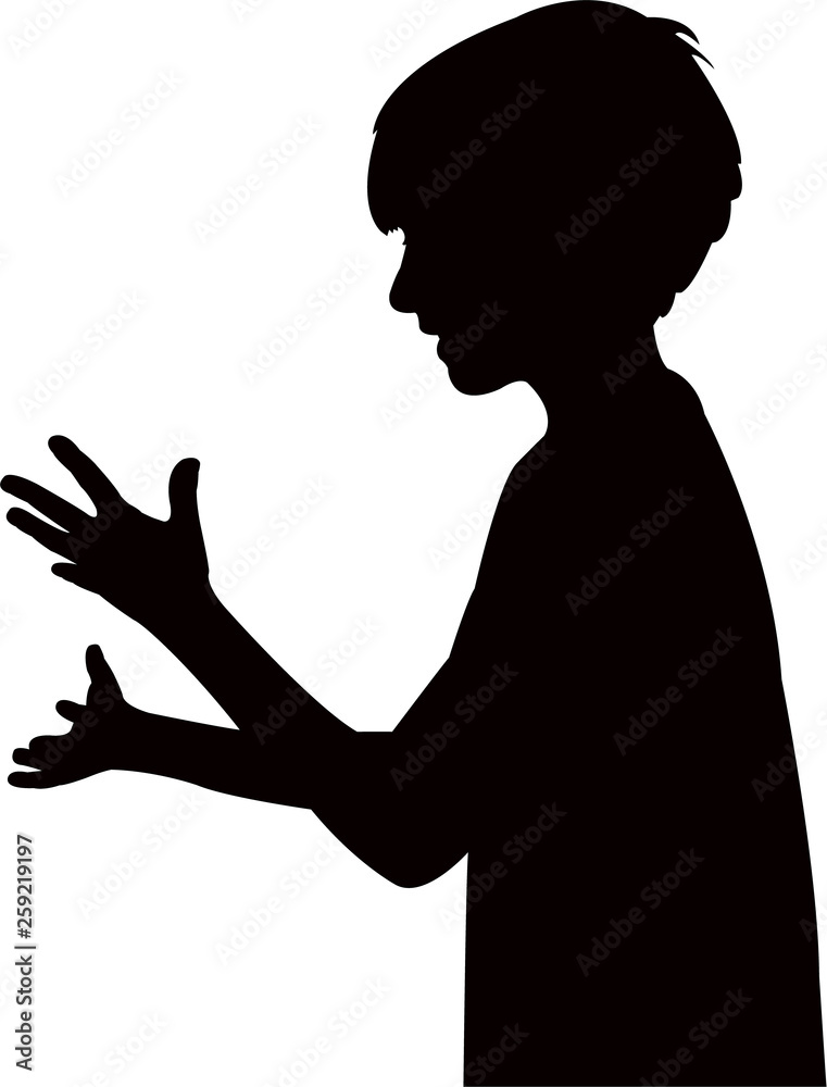 a boy head and hands silhouette vector