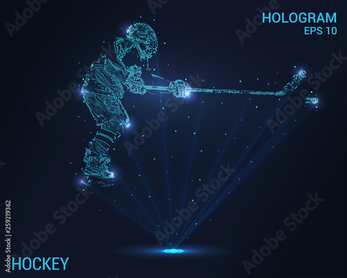 Hockey hologram. Digital and technological background of a hockey player. Futuristic hockey design. © newrossosh