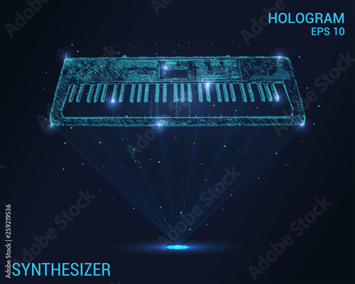 Synthesizer hologram. Digital and technological background synthesizer. Futuristic synth design.