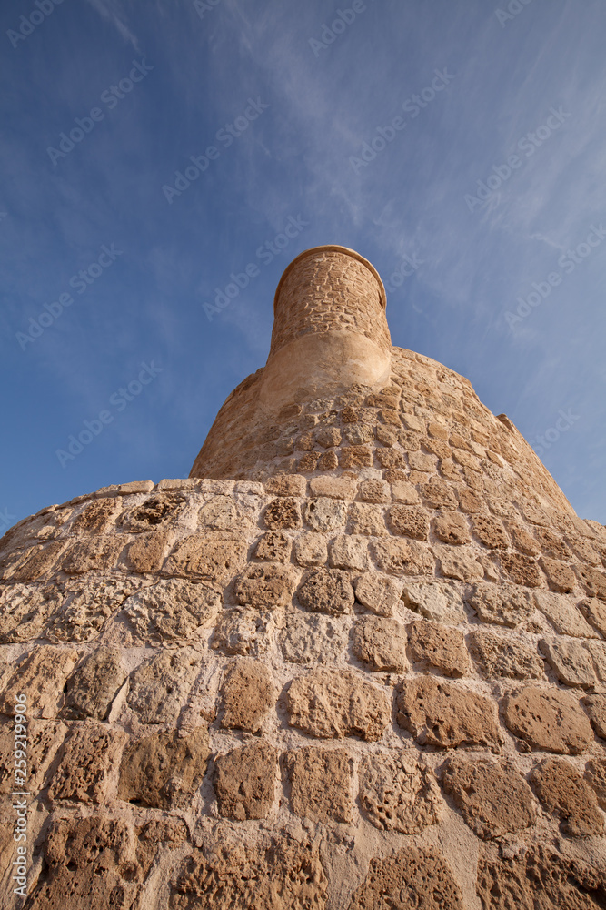 A view of watch tower of ancient Bahrain fort built in 16th century A view of watch tower of ancient Bahrain fort built in 16th century