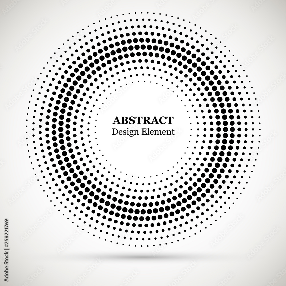 Halftone dotted background circularly distributed. Halftone effect vector pattern.Circle dots isolated on the white background.Border logo icon. Draft emblem for your design.