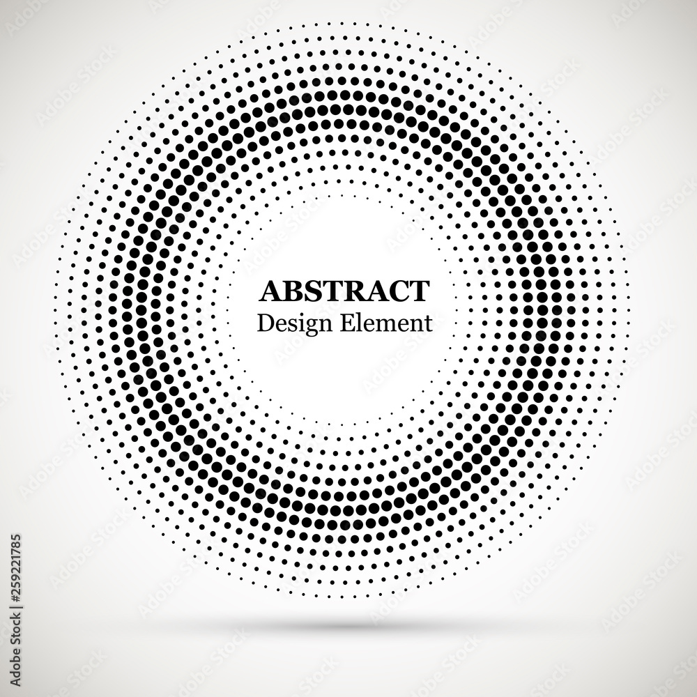 Halftone dotted background circularly distributed. Halftone effect vector pattern.Circle dots isolated on the white background.Border logo icon. Draft emblem for your design.