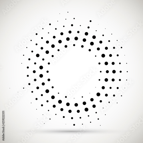 Halftone dotted background circularly distributed. Halftone effect vector pattern for your design. Circle dots isolated on the white background for advertisement.