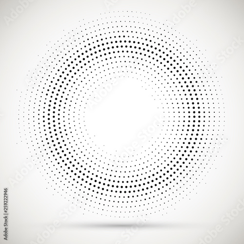 Black abstract vector circle frame halftone dots logo emblem design element. Rounded border icon. Isolated halftone circle dots vector texture.