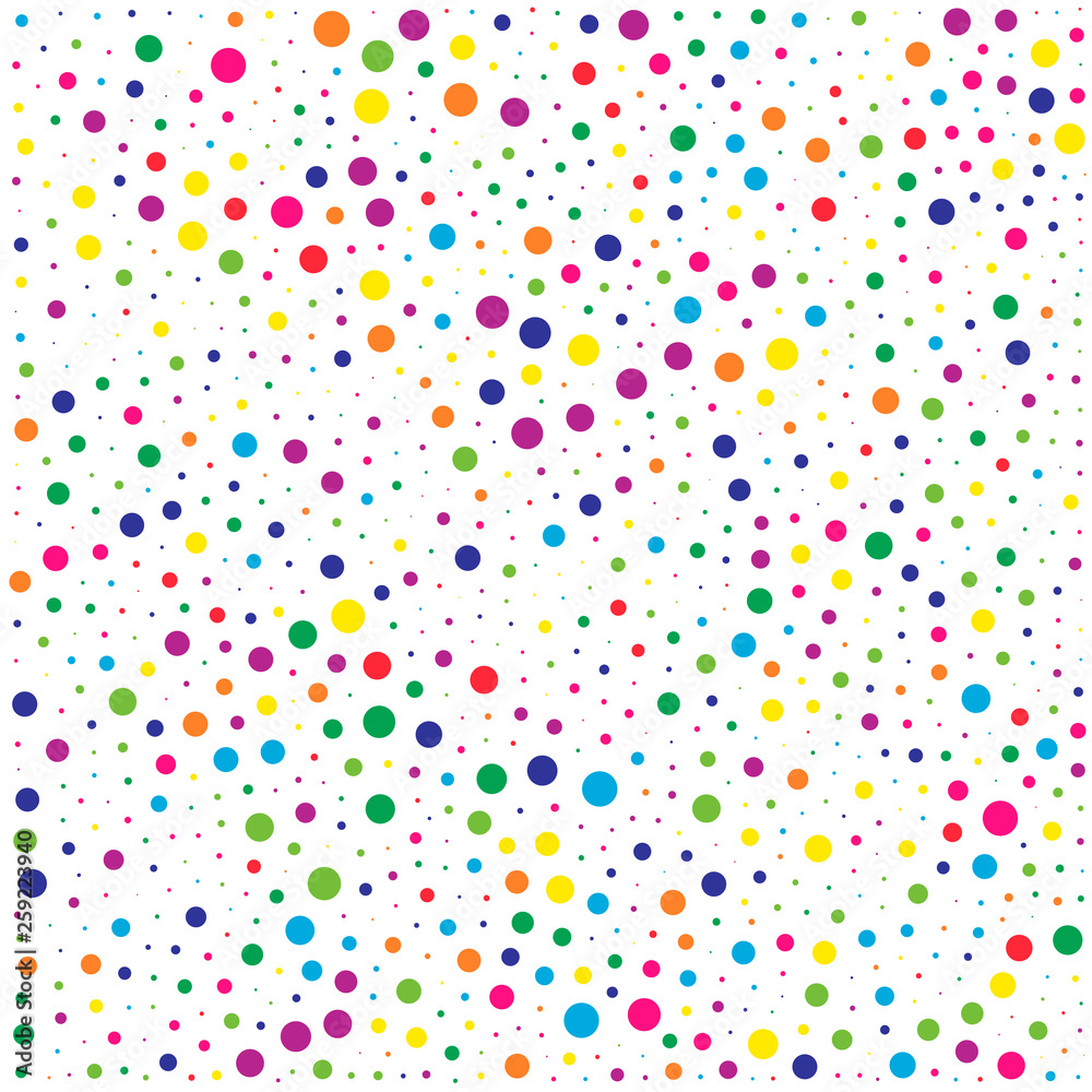 Vector colorful dotted seamless pattern. Multicolored decorative design card.Holiday pattern abstract background. Isolated dots for your design.