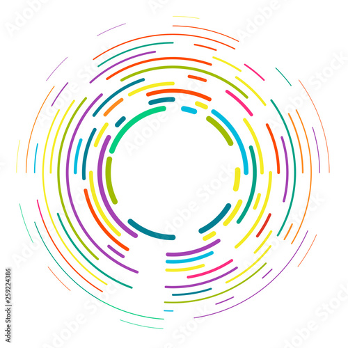 Vector modern creative backdrop of vivid multi colored curved elements.Multicolored decorative design halftone circle lines isolated on white.Circular abstract background.