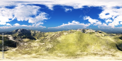 HDRI, environment map , Round panorama, spherical panorama, equidistant projection, panorama 360, landscape of hills
