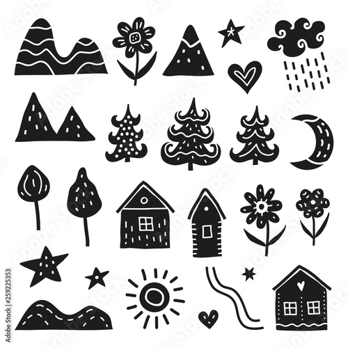 Set of doodle scandinavian icons.