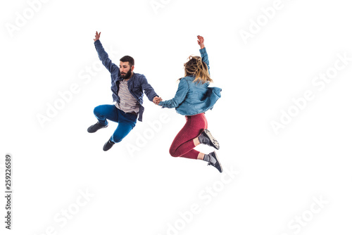 Couple jumping during training