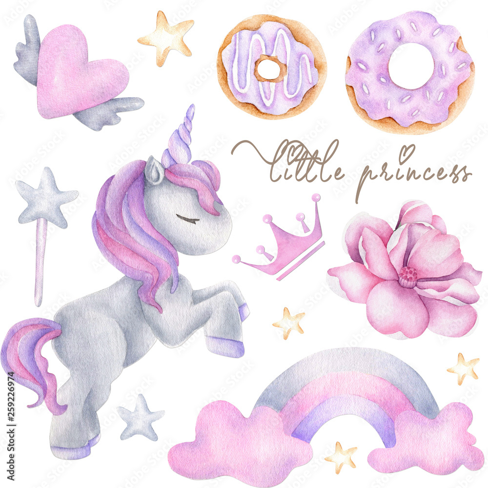 Cute watercolor girls set - Little princess ilustração do Stock | Adobe ...