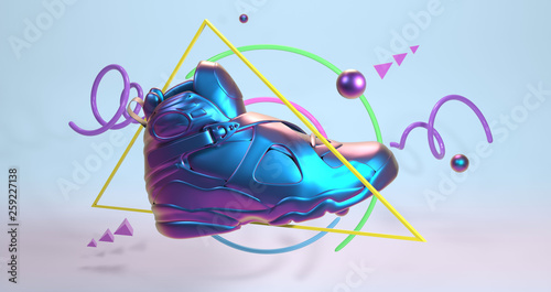 3D Render, future tennis synthwave retro fashion back to the 80's photo