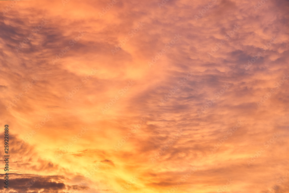 Gorgeous panorama scenic of the strong sunset with cloud on the orange and red sky