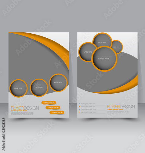 Flyer template. Business brochure. Editable A4 poster for design, education, presentation, website, magazine cover. Orange color.